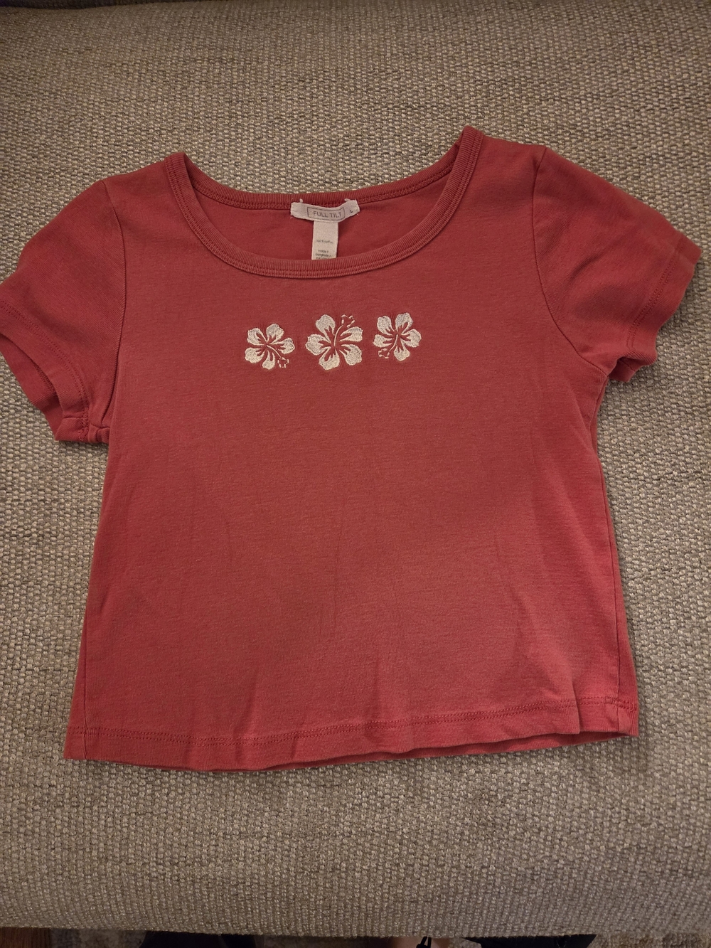 Full Tilt Girls' Red Tee with White Hibiscus Print